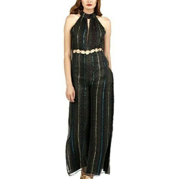 CLEOBELLA Nash high neck flared leg sleeveless retro disco jumpsuit stardust XS - Picture 2 of 9